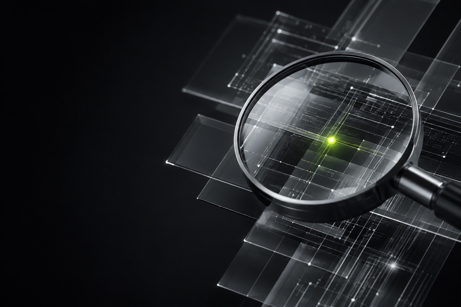 A precise glass network examined through a magnifying lens